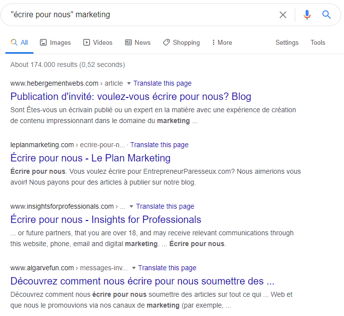 Rechercher sur Google les sites qui acceptent les articles invités