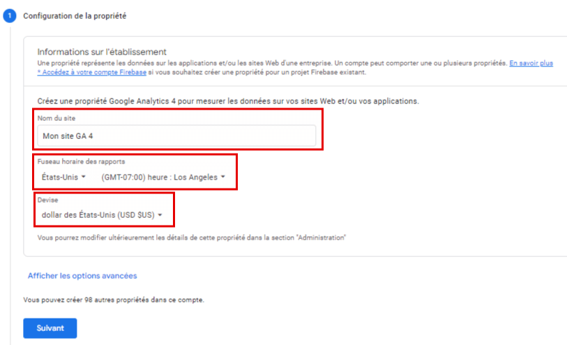 Créer une propriété Google Analytics 4